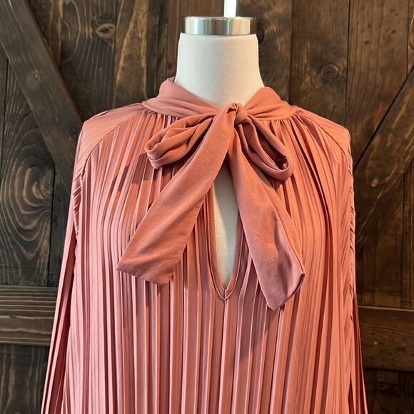 Zara Long Sleeve Dusty Pink Pleated Dress Sz-Medium - Picture 5 of 13